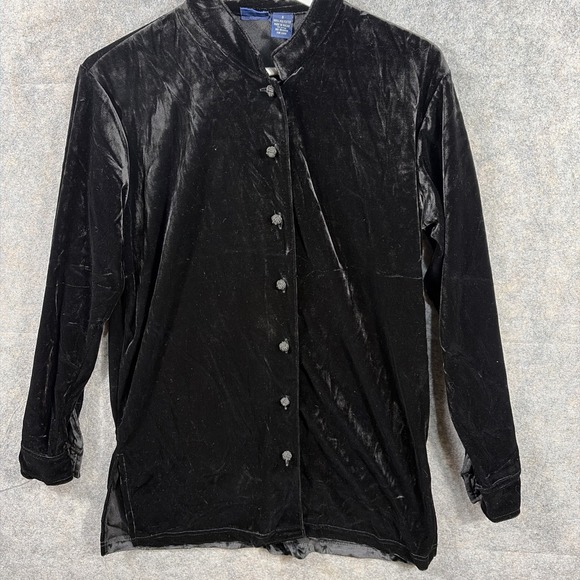 Honors Tops - Vintage Honors Button Shirt Women's Small‎ Black Suede Velour Y2K Collared